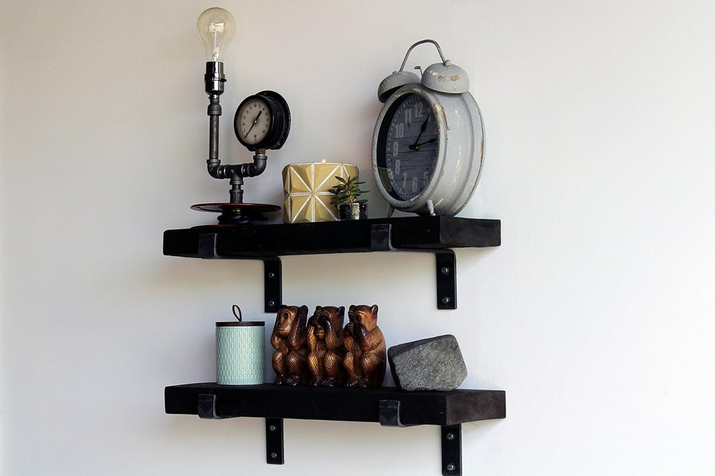 Urban Legacy Accent Shelves | Reclaimed Barn Plank | Set of 2 with Full Brackets (Coffee Bean 18"x 7"x 2")