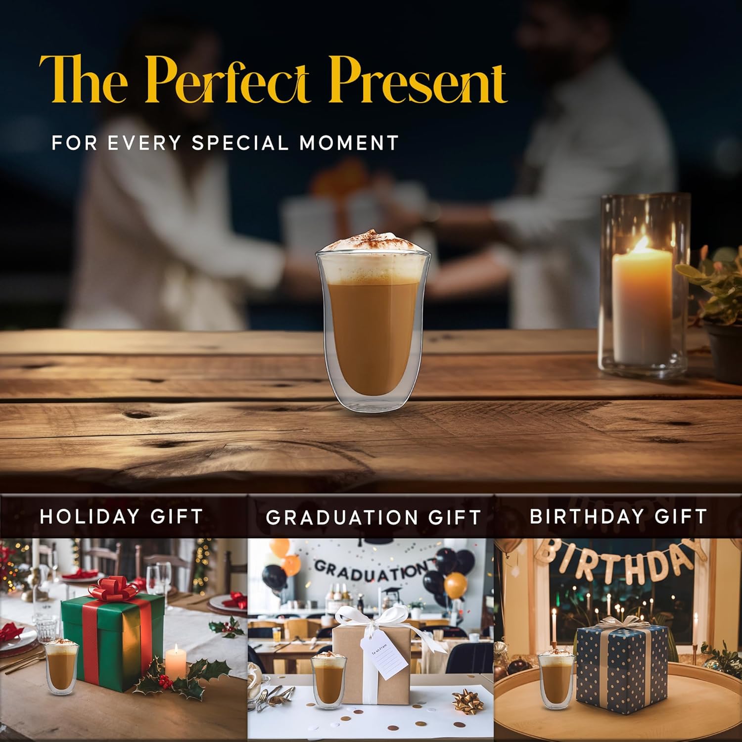 Kitchables Double Walled Glass Coffee Mugs Set of 4, 7.5oz - Insulated Clear Coffee Mug for Cappuccino, Latte, Tea, Espresso - Latte cup - Tazas Para Cafe