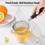 U-Taste Small Fine Mesh Strainer: 18/8 Stainless Steel 3.35in 30 Mesh Kitchen Food Sieve with Sturdy Riveted Silicone Handle, Heavy Duty Deep Handheld Metal Colander for Tea, Juice (Black)