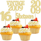 Gyufise 24Pcs Sweet 16 Cupcake Toppers Glitter Sixteen Vintage 2009 16th Birthday Cupcake Picks Hello 16 Years Birthday Cake Decorations for Happy 16th Anniversary Party Supplies Gold