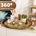 Lazy Susan Turntable Organizer for Table Top, 21’’ Round Wooden Lazy Susan for Cabinet Kitchen Countertop Pantry Dining Coffee Table for Condiments Spices, Rustic Bathroom Vanity Tray for Soap Candle