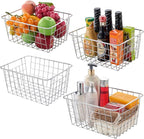 Wire Kitchen Storage Basket 4 Packs,Perfect Pantry Organization Accessories Baskets,Laundry Basket,Countertop Organization,Suitable for Kitchen,Bathroom,Bedroom,Tabletop,Stackable,Chrome