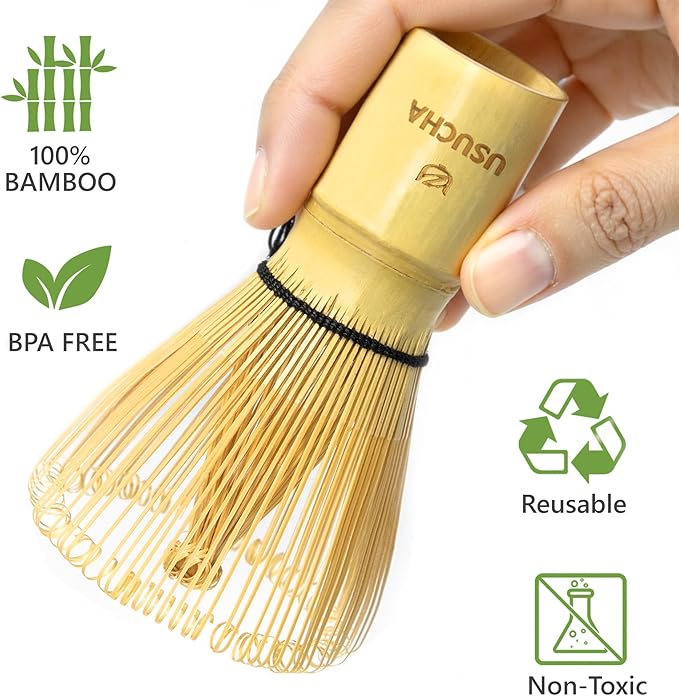 Bamboo Matcha Whisk, Handcrafted Organic Traditional Japanese Chasen, Matcha Stirrer Green Tea Preparation Mixing Tool Accessory (100 Prongs)