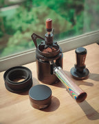 IKAPE Mantis WDT Distribution Tool with Clean Brush, 58.5mm Espresso Stirrer Distribution Tool for Barista, 8 Needle Espresso Stirrer with Dosing Funnel &Stand, Adjustable Needle Height, Walnut Handle