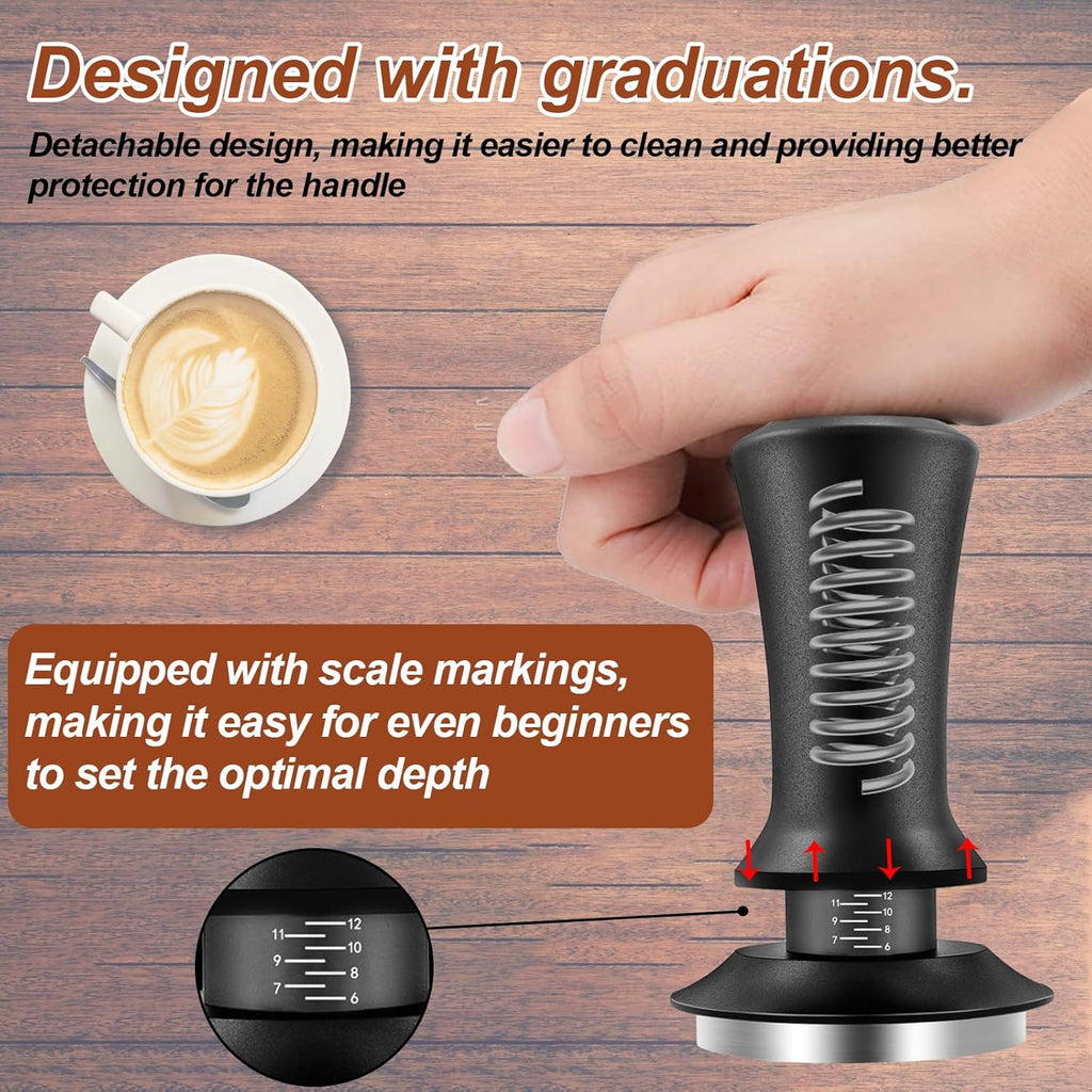 51mm Espresso Accessories Kit, Coffee Espresso Tamper Set, Spring-loaded Tamper, WDT Tool, Dosing Funnel and Silicone Gel Coffee Tamper Mat for Espresso Coffee Machines and 51 mm Portafilters