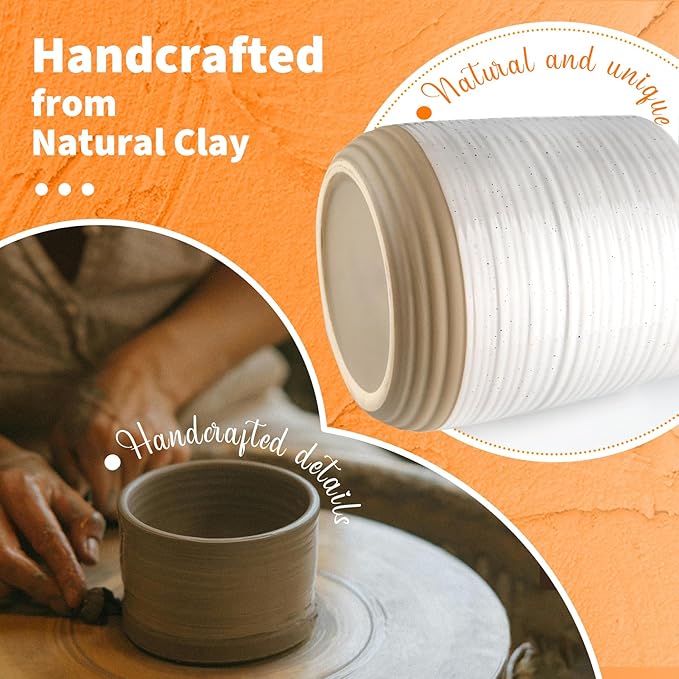 6.8" Large Ceramic Kitchen Utensil Holder - Utensil Holder for Kitchen Counter, Modern Farmhouse Style Holder for Spoons, Spatulas & Cooking Tools (White)