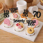 Gyufise 24Pcs Vintage 1955 Cupcake Toppers Glitter Cheers to 70 Fabulous Seventy Cupcake Picks 70th Birthday Wedding Anniversary Party Cake Decorations Supplies Black