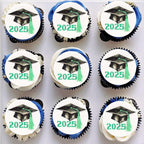 Gyufise 48Pcs Edible 2025 Graduation Theme Cupcake Toppers Wafer Paper Graduation Hat Graduate Cupcake Picks Green