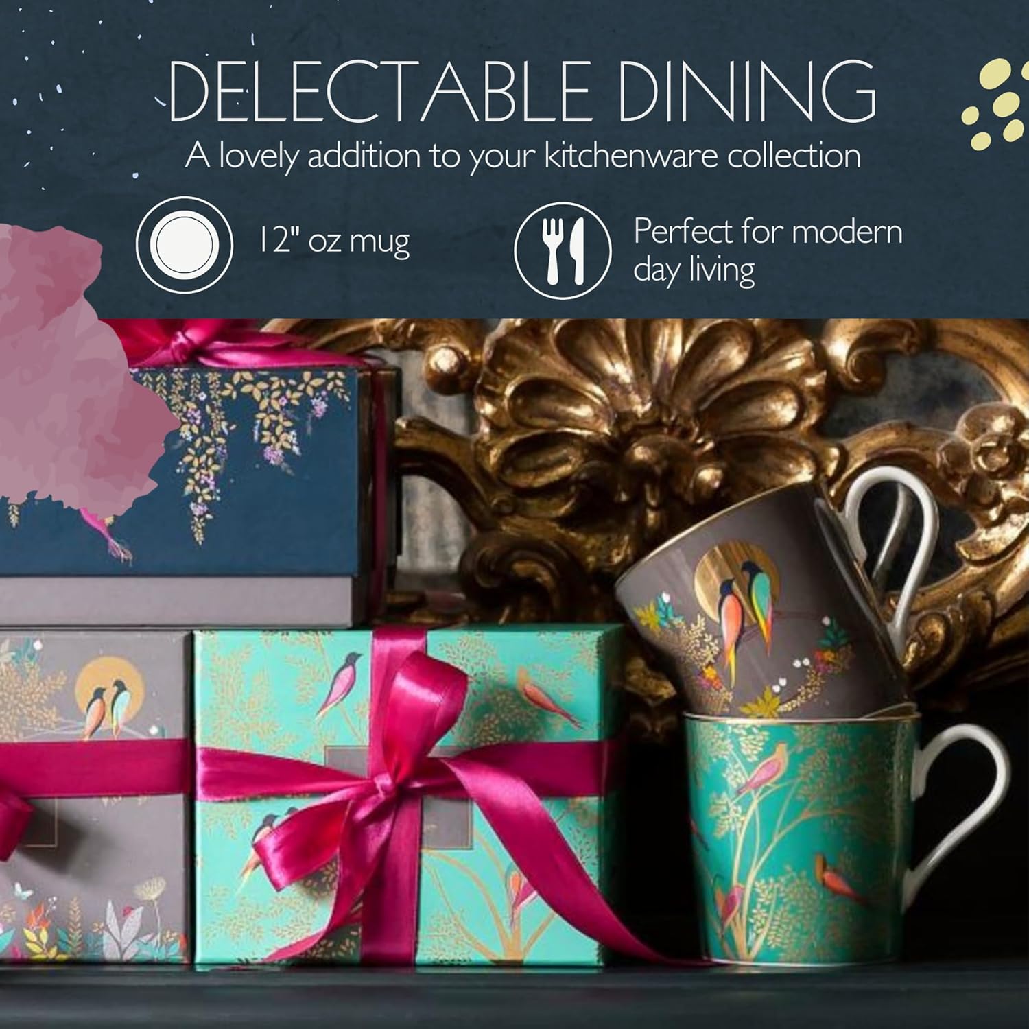 Portmeirion Sara Miller Chelsea Mug, Dark Grey - Elegant 12oz Fine China Cup with 22K Gold Details - Tea Time Chinaware for Afternoon Tea Presentation, Gift-Boxed Drinkware