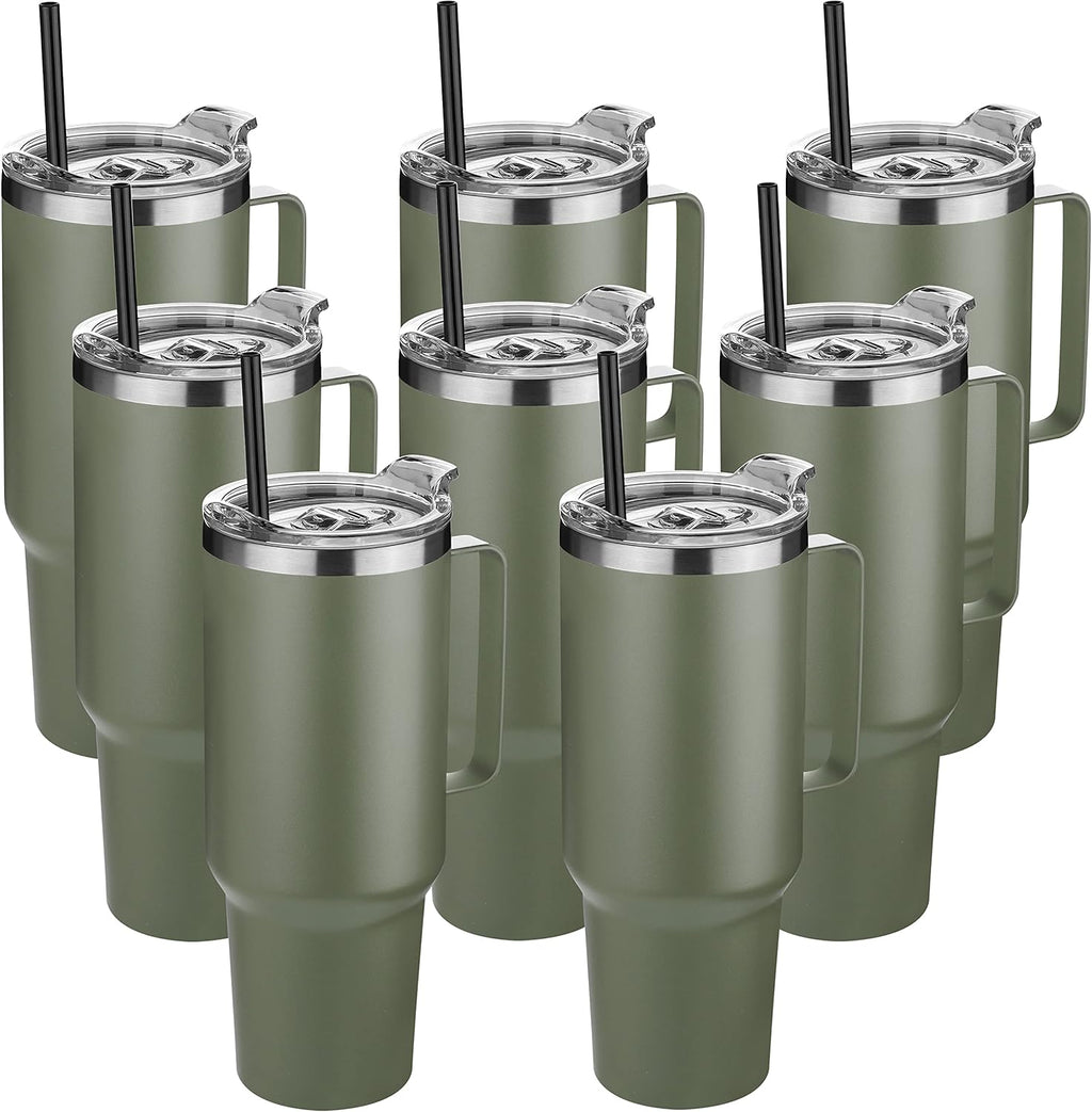 HASLE OUTFITTERS 40 oz Stainless Steel Tumbler with Handle, Vacuum Insulated Tumblers Bulk, Reusable Double Wall Travel Coffee Mug, Durable Powder Coated Water Bottles(Army Green, 8)