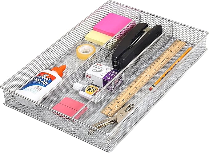 YBM HOME Metal Silverware Organizer for In-Drawer Cutlery Storage, 3 Compartment Mesh Cutlery Flatware Tray Sorts Kitchen Utensils, Great for Office Supplies 1150-12