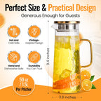 Glass Water Pitcher with Stainless Steel Lid, 2 Pack, 50 oz 1.5L - Borosilicate Glass Jug, Heat Resistant Carafe with Filter, Golden Vintage Design