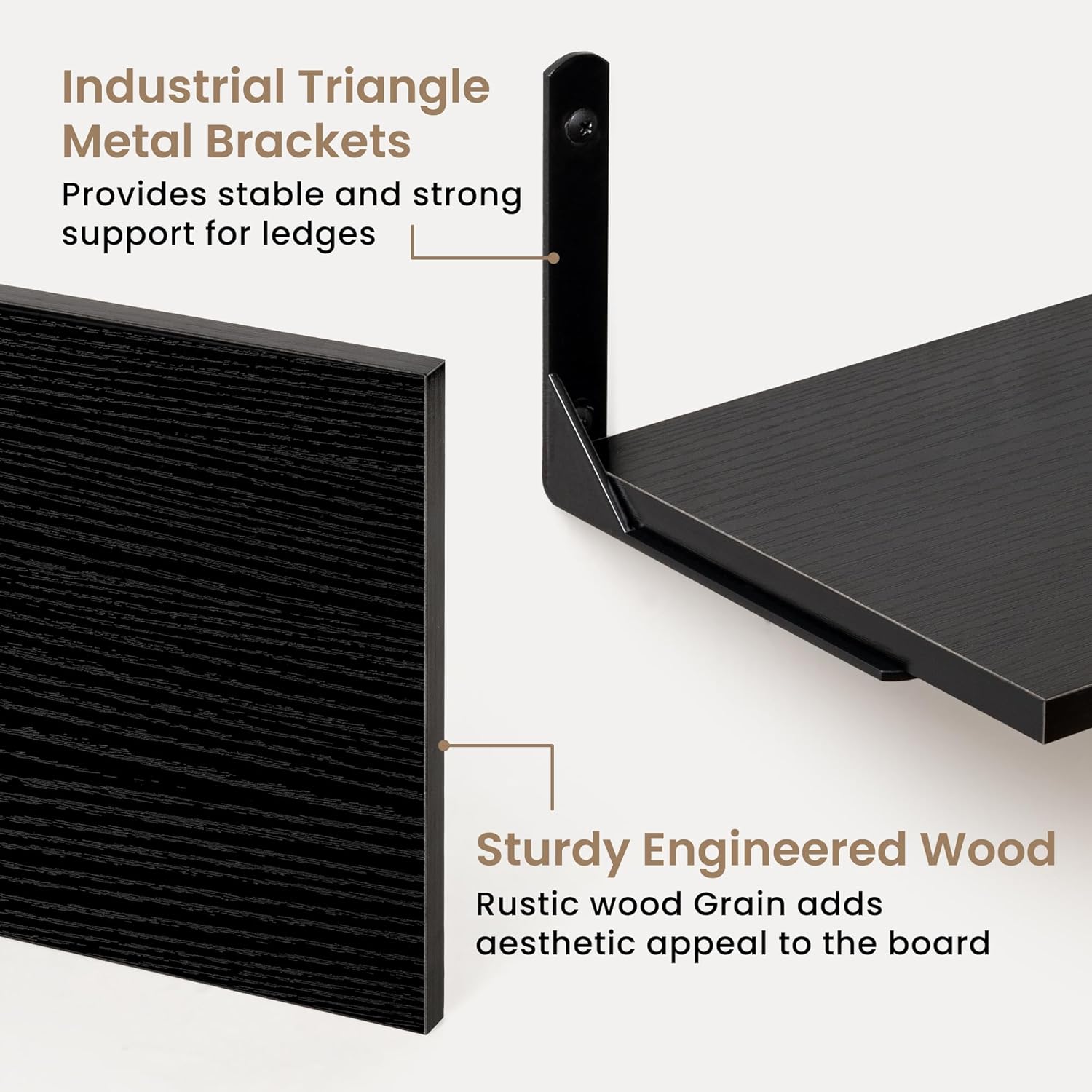 Fun Memories Deep Floating Shelves, 24W x 8D Floating Shelves Set of 2, Wall Mounted Shelf with Metal Brackets, Rustic Wood Wall Shelf for Bathroom, Kitchen and Living Room, Black