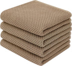Homaxy 100% Cotton Waffle Weave Kitchen Dish Towels, Ultra Soft Absorbent Quick Drying Cleaning Towel, 13 x 28 Inches, 4-Pack, Tan