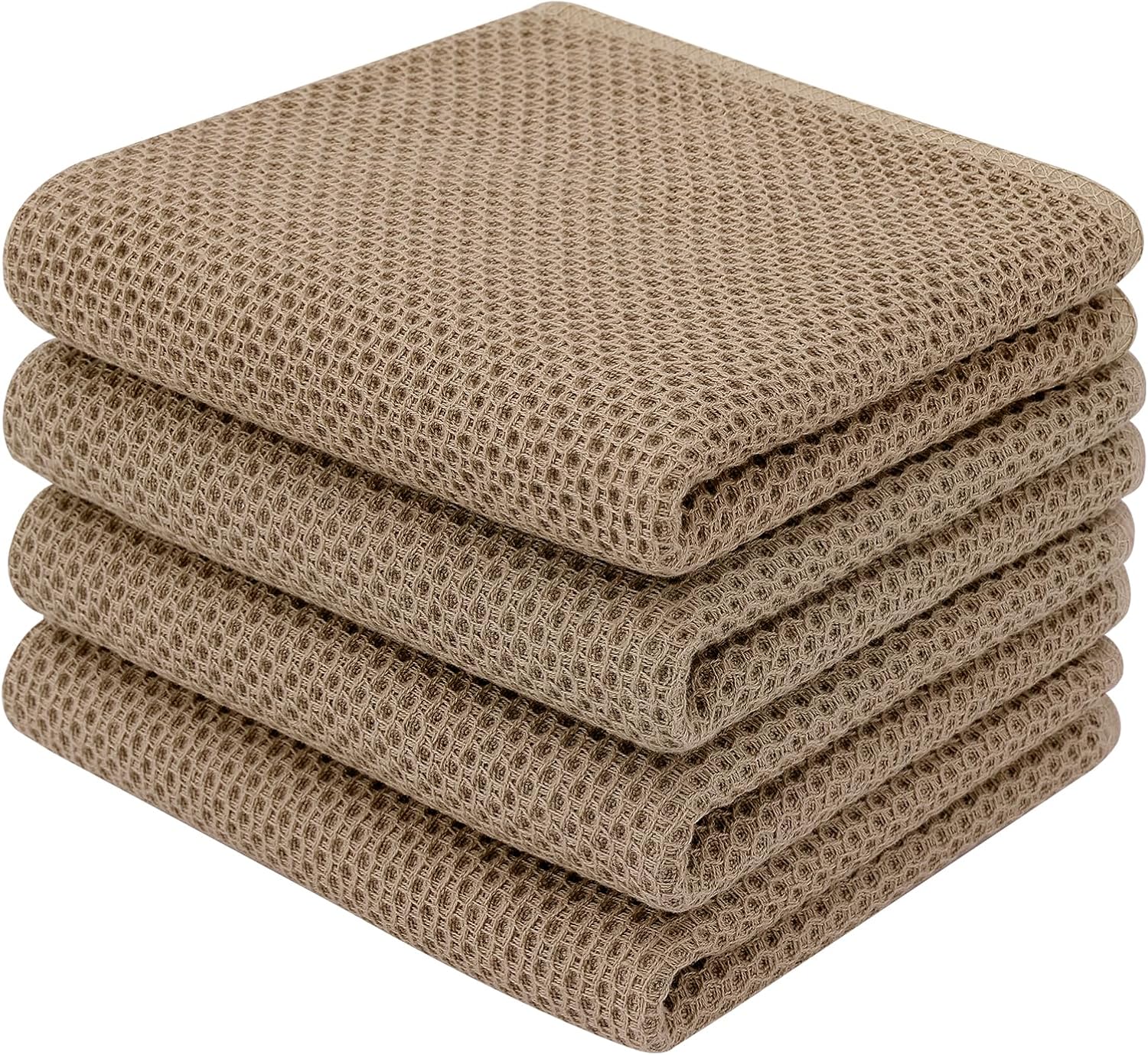Homaxy 100% Cotton Waffle Weave Kitchen Dish Towels, Ultra Soft Absorbent Quick Drying Cleaning Towel, 13 x 28 Inches, 4-Pack, Tan