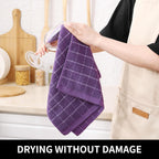 Homaxy 100% Cotton Terry Kitchen Towels(Purple, 13 x 28 inches), Checkered Designed, Soft and Super Absorbent Dish Towels, 6 Pack