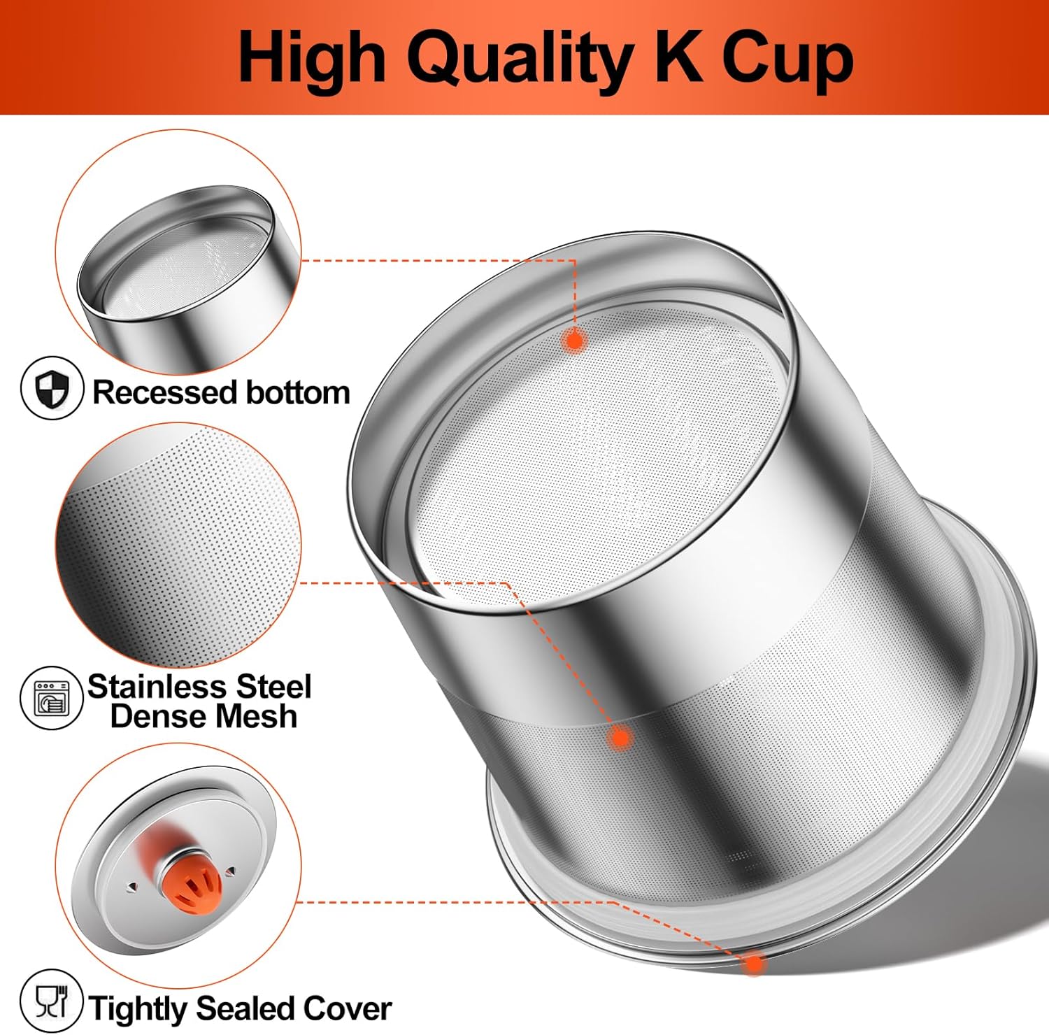 RETHONE Reusable K Cups and Coffee Pods, Stainless Steel K Cups Compatible with Keurig 2.0 and 1.0 Coffee Makers machine BPA-Free Refillable Coffee Filters (1)
