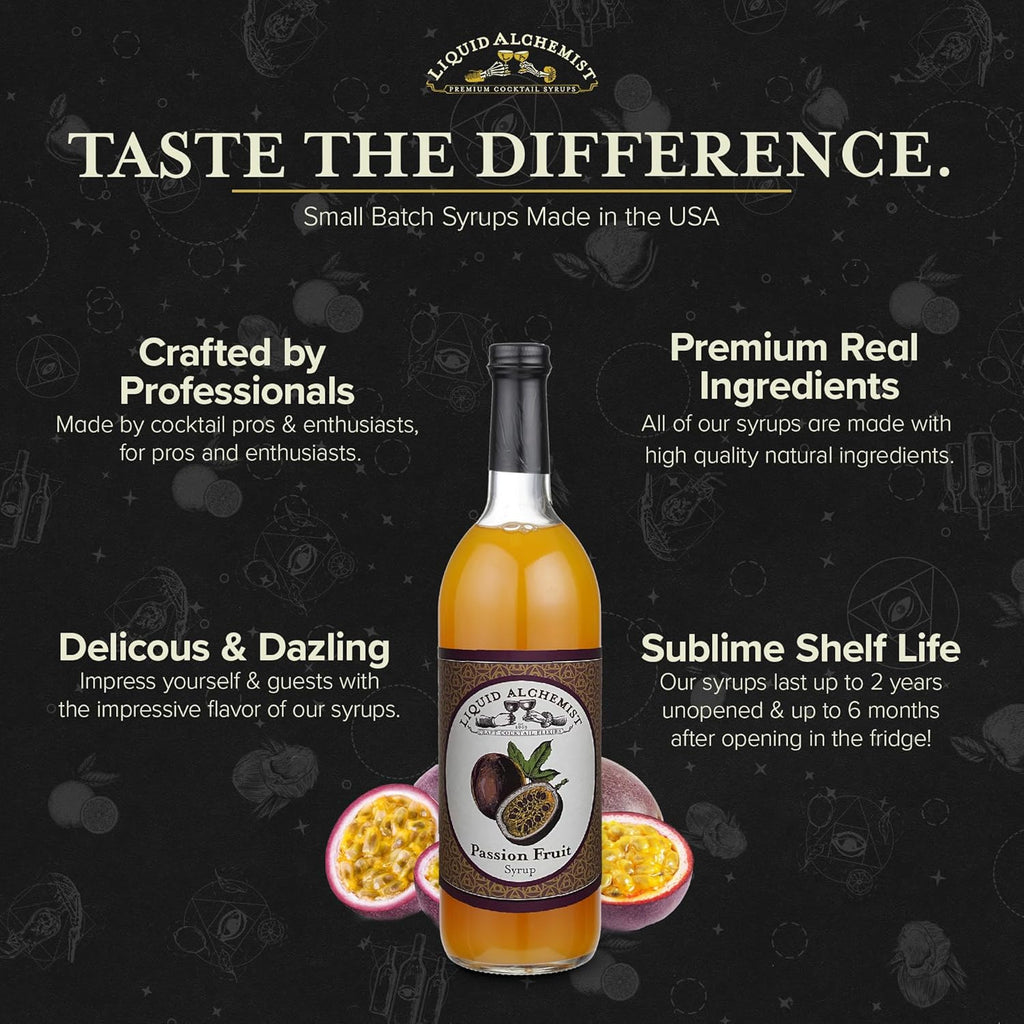 Liquid Alchemist Passion Fruit Syrup for Cocktails - Real Ingredients Make our Passion Fruit Puree for Cocktails the Perfect Margarita Mix - Non-GMO & Vegan (25 oz)
