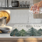 Merry Christma Trees Dish Drying Mat Winter Forest Large Kitchen Mats Dish Drying Pad Xmas Snow Absorbent Dish Dryer Mat for Kitchen Countertops Microfiber Drainer Pad Dish Drying Mats (18x24 in)