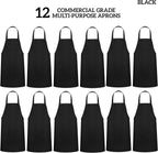 GREEN LIFESTYLE 12 Pack Bib Apron - Unisex Black Aprons, Machine Washable Aprons for Men and Women, Kitchen Cooking BBQ Bulk (Pack of 12, No Pockets, Black)