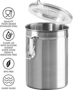 OGGI Stainless Steel Kitchen Canister 52 fl oz - Airtight Clamp Lid, Clear See-Thru Top - Ideal for Kitchen Storage, Food Storage, Pantry Storage. Large Size 5" x 6".