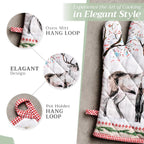 Maison d' Hermine 100% Cotton Oven Mitt & Pot Holder Set (7.5"x13" & 8"x8") Heat Resistant BBQ Cooking Gloves with Loop, Baking, Grilling, Kitchen, Handling Hot Pans (Rural Christmas)