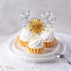 40 PCS Foil Firework Cupcake Toppers Sparkle Tinsel Cupcakae Picks Foil Firework Party Decorations Cocktail Fruit Toothpick for Fireworks Theme Birthday Wedding Graduation Party Decoration Gold Silver