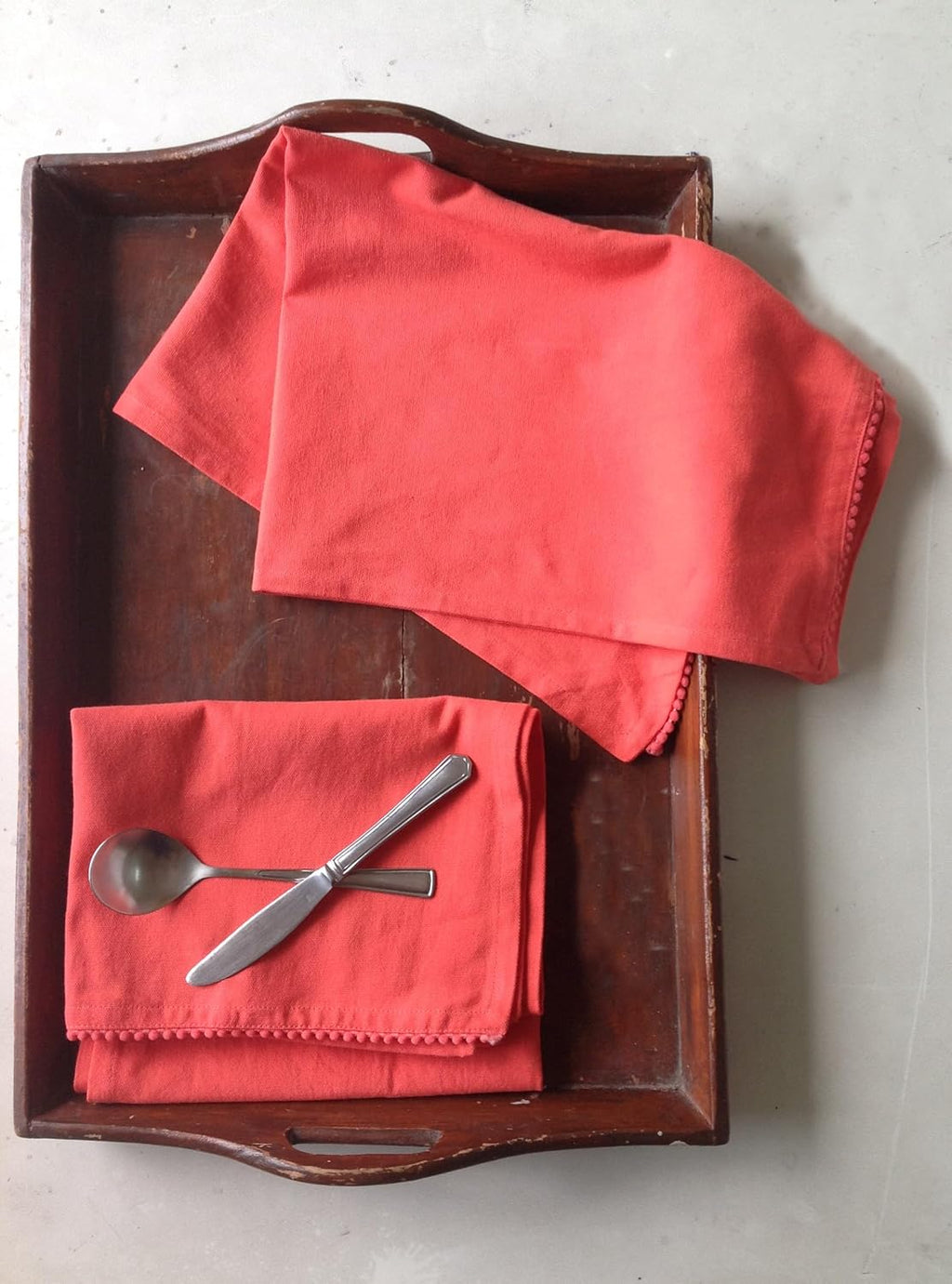 TARAN LIVING Kitchen Towels Cotton Solid Kitchen Dish Cloths Hand Towel Reusuable Dish Towel for Cleaning & Drying Tea Towels Set with Hanging Loop - 18"x28" Coral - Pack of 6