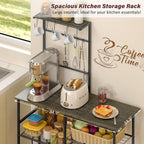 Bakers Rack with Power Outlet, Kitchen Microwave Stand with 10 S-shaped Hooks, 6-Tier Coffee Bar Station, Kitchen Storage Shelf Rack for Spices, Pots, Gray