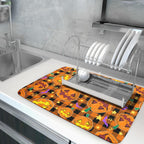 Giwawa Halloween Dish Drying Mat, 18"x24" Spooky Pumpkins Bats Orange Black Buffalo Plaids Dish Drainer Mats, Large Absorbent Fast Drying Dish Drying Pad for Kitchen Countertop Holiday Decor