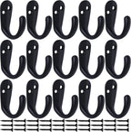 IBosins 15PCS Coat Hooks Wall Mounted Single Prong Robe Hook for Hanging Towel Hooks with 30 Screws for Bags, Hat, Cap, Scarf, Cup (Black)