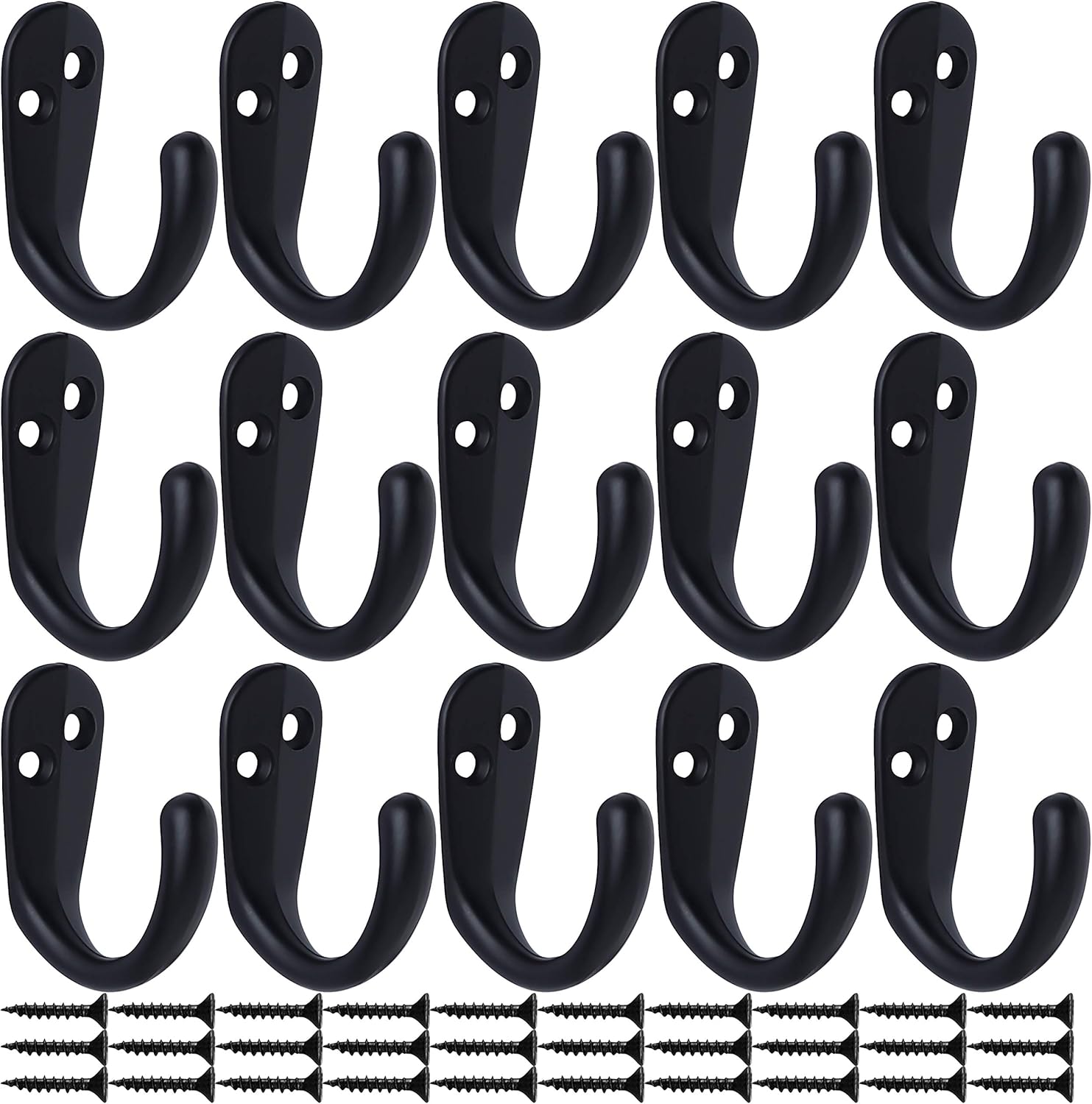 IBosins 15PCS Coat Hooks Wall Mounted Single Prong Robe Hook for Hanging Towel Hooks with 30 Screws for Bags, Hat, Cap, Scarf, Cup (Black)