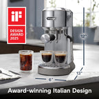 De'Longhi Dedica Duo Compact Espresso Machine - Cold Brew Coffee Maker with Milk Frother Wand- for Espresso, Hot & Iced Coffee, Cappuccinos, Lattes & Home Barista Brewing, Stainless Steel