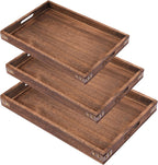 Wood Serving Tray, Rectangular Butler Serving Tray with Handle, Coffee Table Tray Decorative Tray for Tea, Coffee, Breakfast, Table Centerpieces 3 Pack