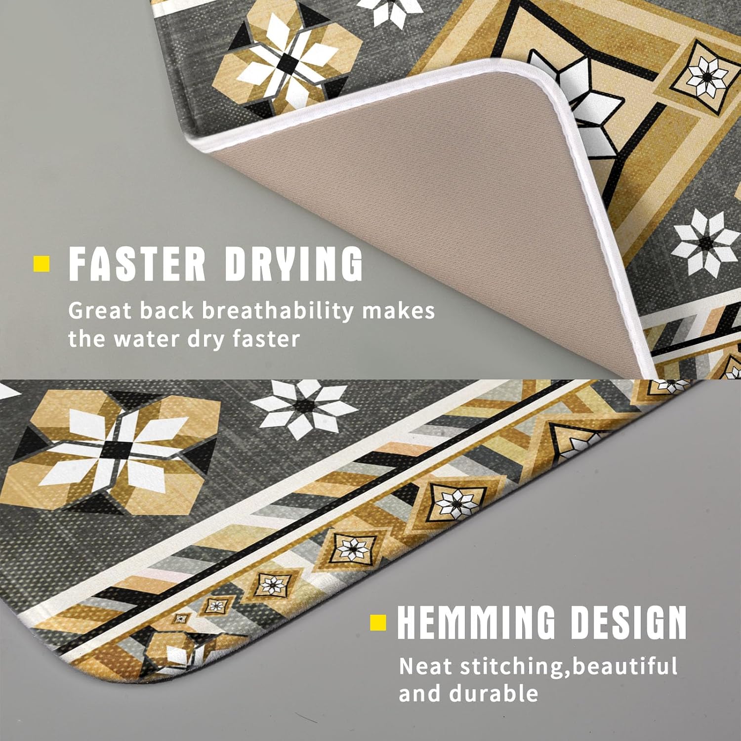 Boho Yellow Gray Aztec Dish Drying Mat for Kitchen Counter,Native American Tribal Aztec Ethnic Boho Style Drying Mat 16 x 18 Inch Microfiber Dish Drying Pad Dish Rack Pad Drainer Mat for Coffee Bar