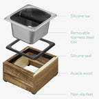 Navaris Coffee Knock Box - Stainless Steel and Wood Bin for Espresso Machine Coffee Grounds - With Silicone Bar for Knocking Portafilter Filter Grinds