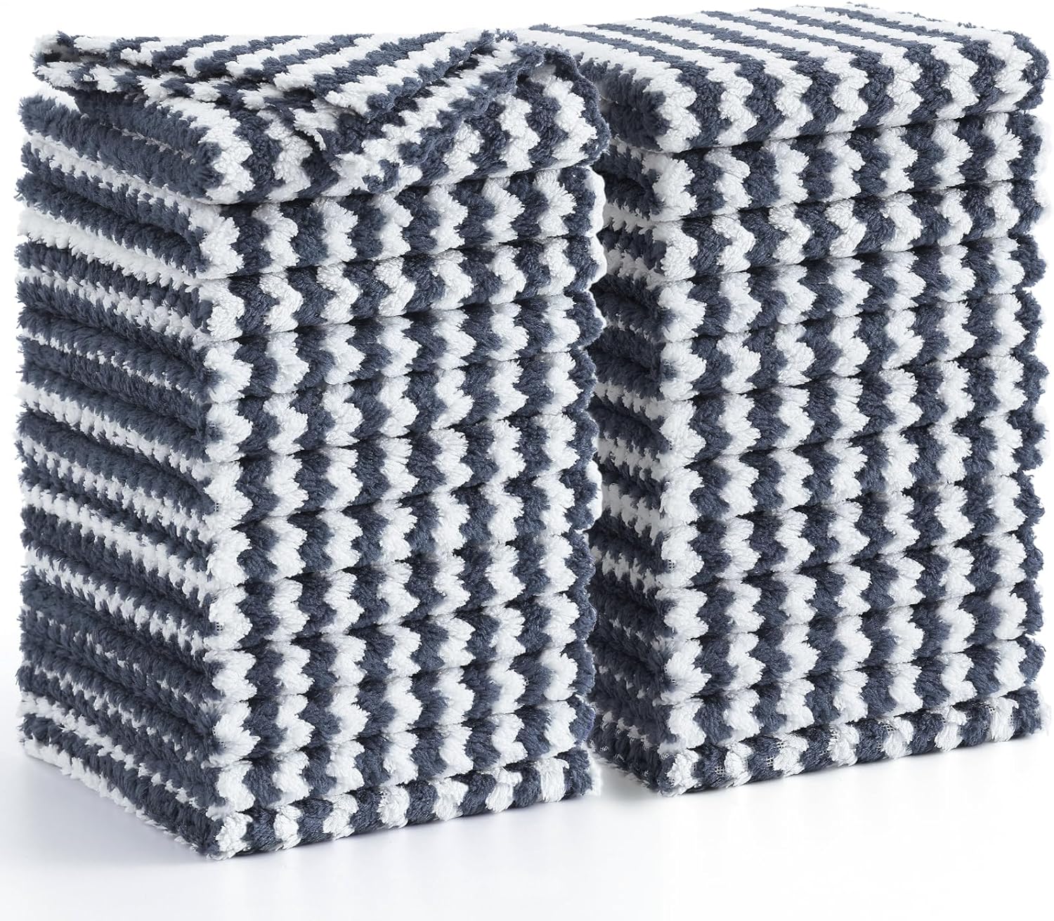 Homaxy 24 Pack Kitchen Dish Cloths, Ultra Soft and Absorbent Dish Towels, Reusable Fast Drying Microfiber Cleaning Cloth, Coral Velvet Wave Design No-lint, 10 x 10 inches, Dark Grey