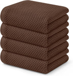 Kitinjoy 100% Cotton Waffle Weave Kitchen Towels (13 X 28 Inches, Coffee), 4-Pack Super Soft and Absorbent Dish Towel for Drying Dishes, Kitchen Hand Towels