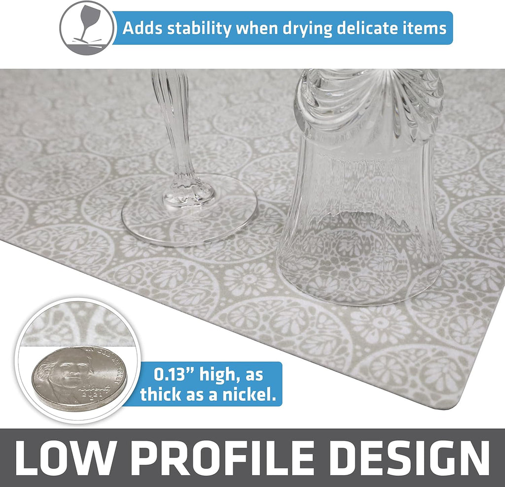 Drymate XL Dish Drying Mat, Oversized (19”x24”), Low-Profile, Super Absorbent, Quick Dry Fabric, Waterproof & Slip-Resistant, for Kitchen Counter, Trimmable, Easy to Clean (USA Made)(Tan)