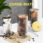 16Oz Glass Cups, 6Set Glass Tumbler with Straw and Lid, Vintage Glassware for Whiskey Cocktail Beer, Iced Coffee Cups with Lid (6 PACK)