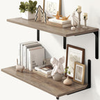 Fun Memories Floating Shelves for Wall, 12 Inch Deep Floating Shelves Set of 2, Wall Mounted Shelf with Metal Brackets, Rustic Wood Wide Shelf for Bathroom, Kitchen and Living Room, Grey, 32W x 12D