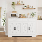 HOSTACK Buffet Cabinet with Storage, 47.2" Kitchen Sideboard Buffet with Drawers, Modern Farmhouse Coffee Bar Station with Shelves, Barn Doors Storage Cabinet for Living Room, White/Rustic Brown