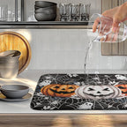 Halloween Pumpkin Dish Drying Mats Spooky Ghost Dish Mat Kitchen Spiders Large Drying Matt Dishes Dryer Pad for Kitchen Counter Absorbent Microfiber Washable Foldable Reusable 18x24 in
