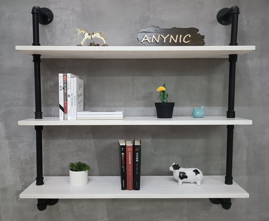 Floating Bookshel Industrial Pipe Shelving Pipe Shelves Rustic White Wall Shelves 36 Inch Farmhouse Book Shelves for Kitchen Bar,Bathroom Wall Mounted