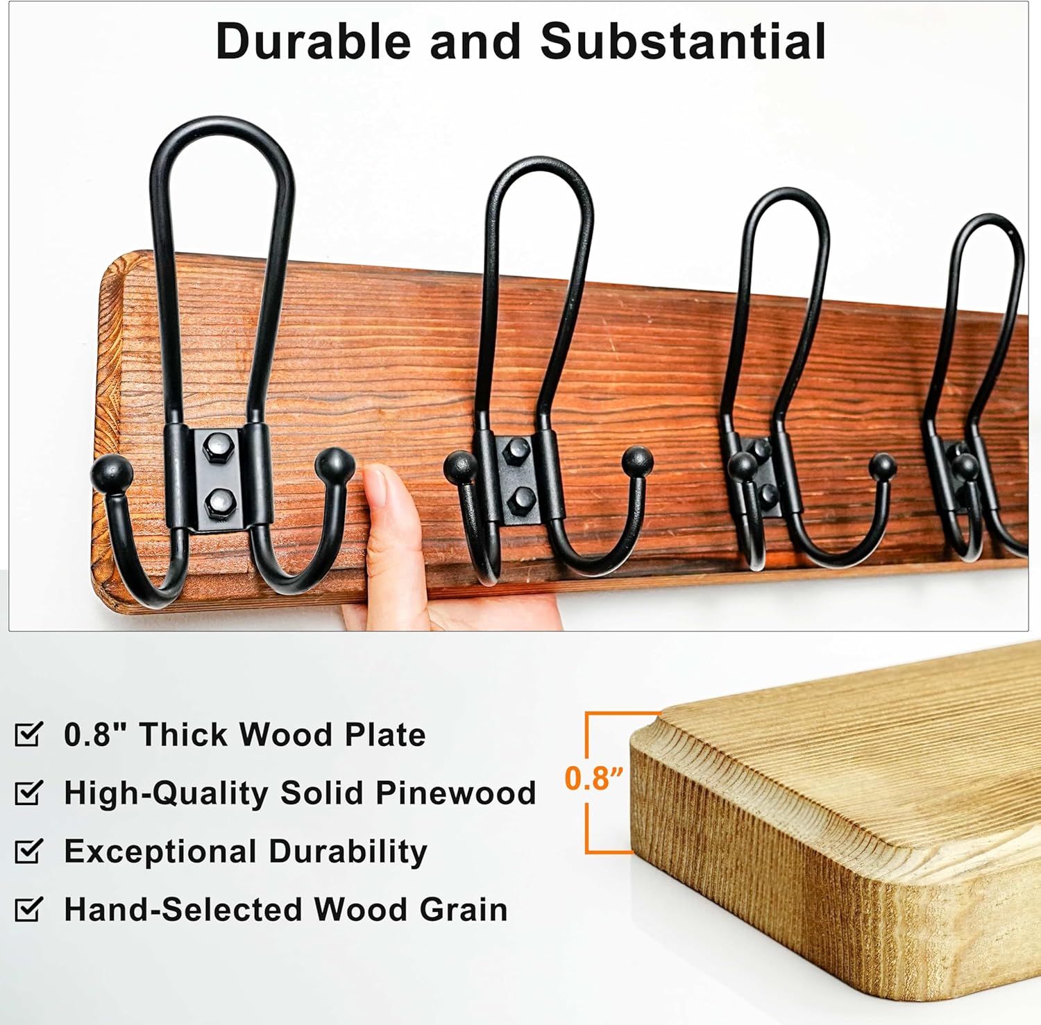 Dseap Coat Rack Wall Mounted - Heavy Duty Farmhouse Rustic Wall Coat Hanger with 5 Wire Hooks for Clothes Hat Jacket Towel, RusticWire, J1-5A, Rustic Brown & Black, Pack of 2