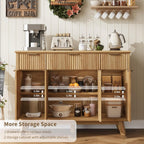 QUW Fluted Sideboard Buffet Cabinet with Charging Station, 47.2" Kitchen Storage Cabinet with Drawers and Adjustable Shelves, Modern Coffee Bar Kitchen Table for Dining Room, Living Room, Natural Oak