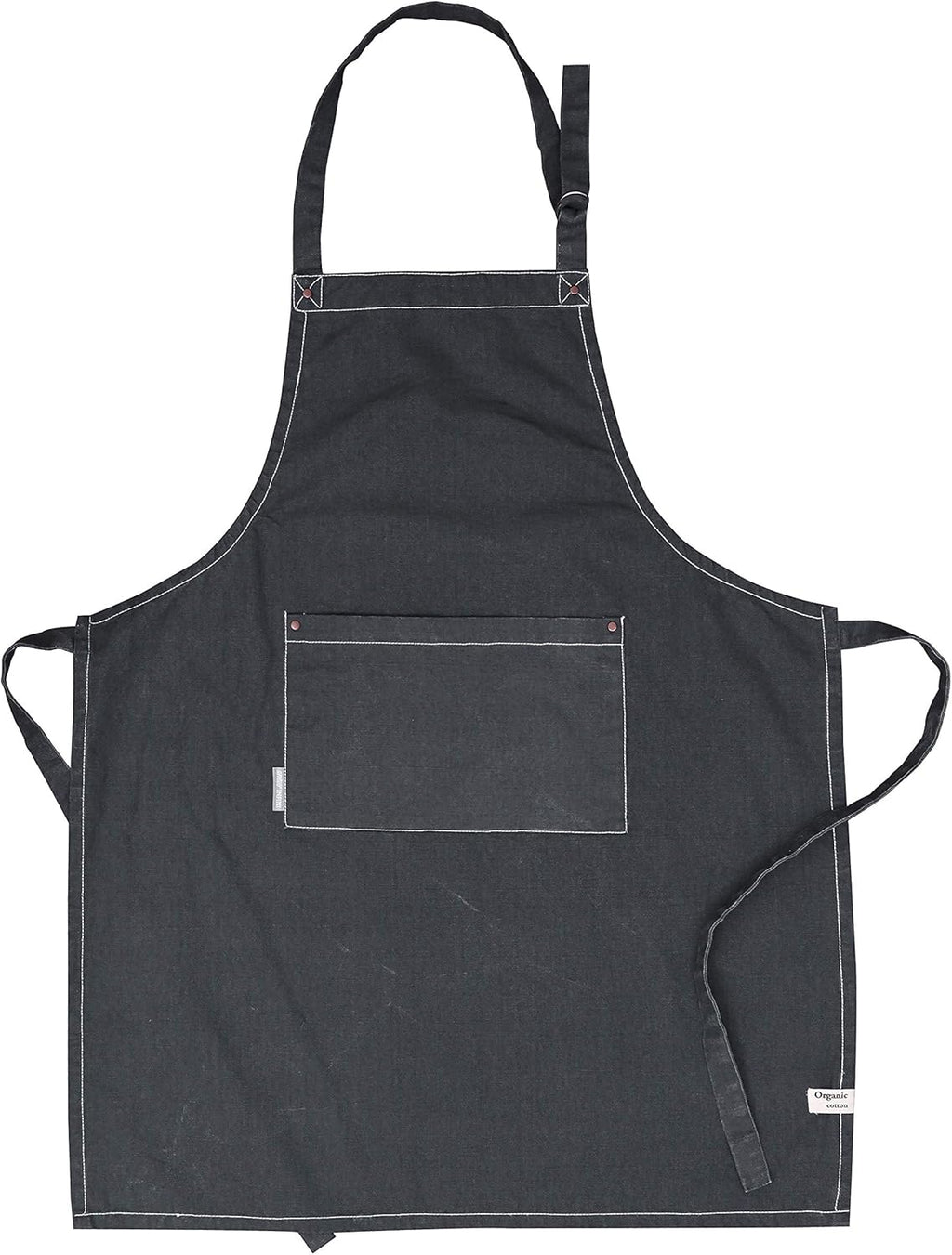 AMOUR INFINI Cotton Solid Aprons for Women with Pocket, Adjustable Strap and Waist Ties Washed Chef Aprons for Cooking, Baking and Gardening (27.5 x 33 Inches - Gray)