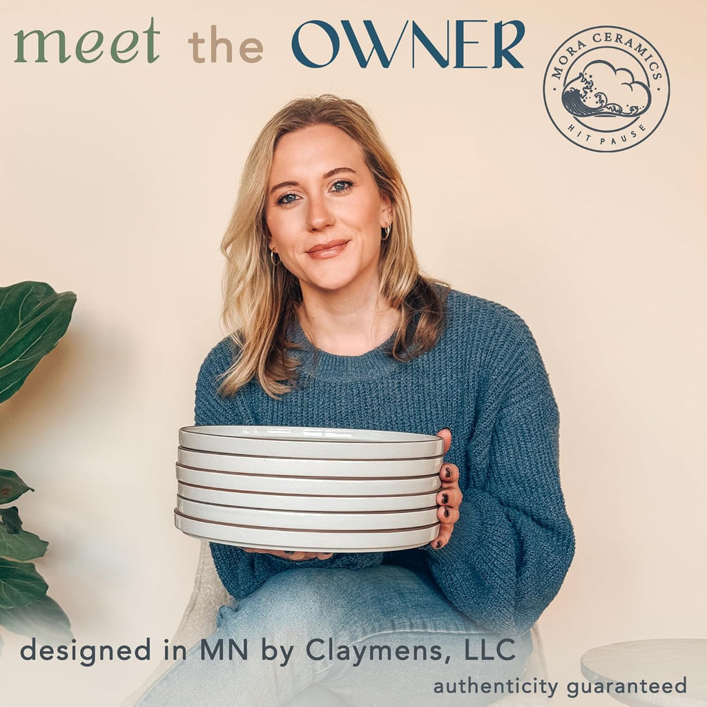 Mora Ceramic Flat Dinner Plates Set of 6, 10.5 in High Edge Dish Set - Microwave, Oven, and Dishwasher Safe, Scratch Resistant, Modern Dinnerware- Kitchen Porcelain Serving Dishes - Earl Grey