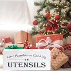 Kitchen Utensil Holder,Farmhouse Wooden Utensil Holder For Kitchen Counter,Extra Large Cooking Spatula Organizer,Big Storage With 4 Compartments Flatware Spoon Tool Cutlery（White）