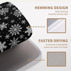 Winter Snowflake Black Dish Drying Mat Christma Snowflakes Large Kitchen Mats Dish Drying Pad Absorbent Dish Dryer Mat for Kitchen Countertops Microfiber Drainer Pad Dish Drying Mats (18x24 in)